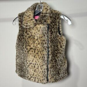 Catherine Malandrino Girls Faux Fur Animal Print Brown Black Vest Size 7/8 Zip